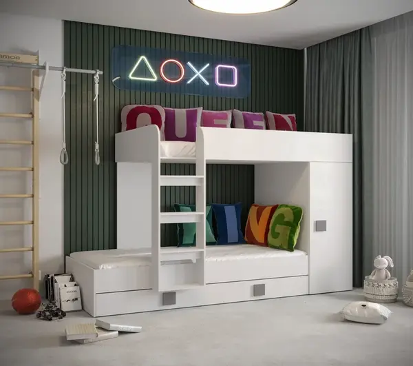 Dětský pokoj Toledo 2B Barva korpusu: Bílá, Úchytky: Šedé