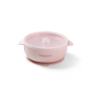 Babyono Silikonová miska s přísavkou a víčkem  - růžová