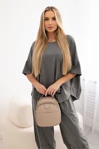 Włoski Bavlněný komplet halenka + kalhoty Grafit