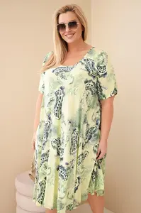 Plus size šaty s krátkymi rukávmi, paisley vzor