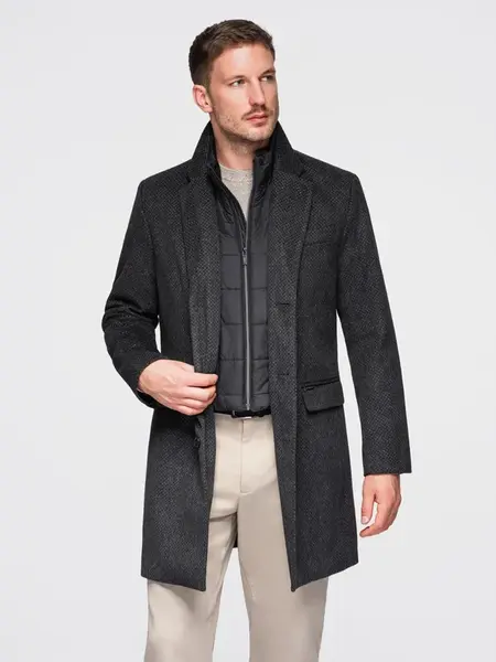 Ombre Unbuttoned men's wool blend coat - graphite