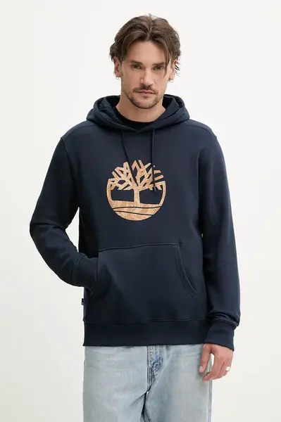 Mikina Timberland pánská, tmavomodrá barva, s kapucí, s potiskem, TB0A2FTS4331