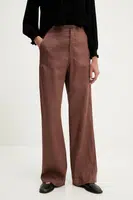 Lněné kalhoty Answear.LAB dámské, hnědá barva, široké, high waist