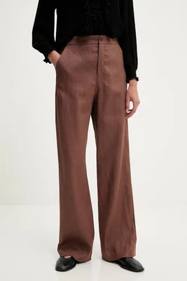 Lněné kalhoty Answear.LAB dámské, hnědá barva, široké, high waist