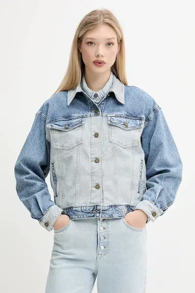 Džínová bunda Guess Jeans modrá barva, přechodná, oversize, W5YN56 D5M56