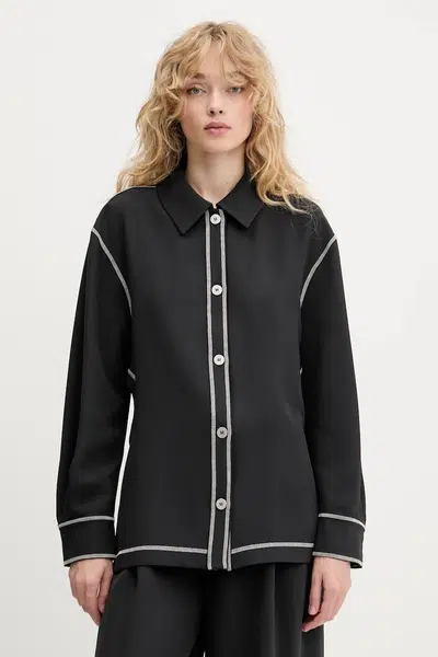 Košile Stine Goya dámská, černá barva, regular, s klasickým límcem, SG-PF25-S029-2369
