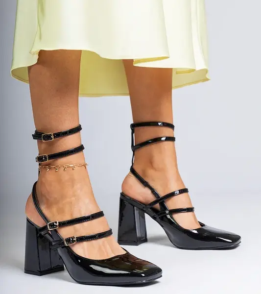 Gemre Black patent block heel pumps Ferida