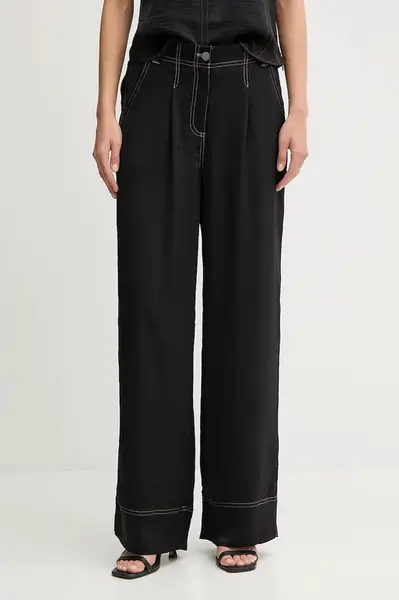 Kalhoty Dkny dámské, černá barva, široké, high waist, P5EK7BEX
