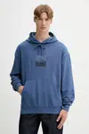 Bavlněná mikina HUGO pánská, modrá barva, s kapucí, s potiskem, 50542787
