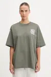 Bavlněné tričko EA7 Emporio Armani dámské, zelená barva, AF12957.7W000726