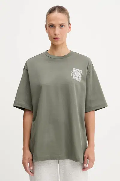 Bavlněné tričko EA7 Emporio Armani dámské, zelená barva, AF12957.7W000726