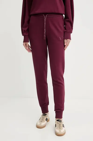 Bavlněné tepláky Armani Exchange dámské, vínová barva, XW000986 AF16114
