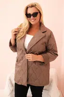 Kesi Włoski Dámská bunda Plus Size prošívaná s límcem a knoflíkem fango