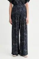 Kalhoty MUNTHE FAICUS dámské, tmavomodrá barva, široké, high waist, 253140225320