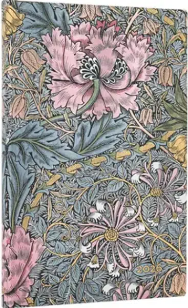Diář Paperblanks 2026, Morris Pink Honeysuckle - 12M, Maxi, horizontální