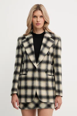 Blazer s příměsí vlny Liu Jo béžová barva, dvouřadový, MF5193 T079A