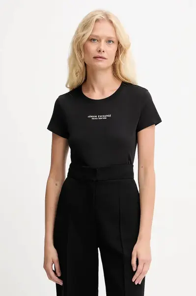 Bavlněné tričko Armani Exchange dámské, černá barva, XW001455 AF10356