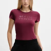 Bavlněné tričko Armani Exchange dámské, vínová barva, XW001357 AF10356