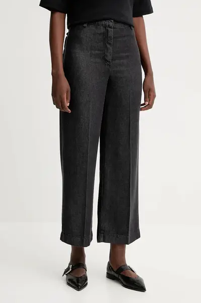 Kalhoty Sessun dámské, šedá barva, široké, high waist, 23107000