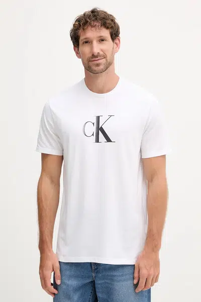 Bavlněné tričko Calvin Klein Jeans pánské, bílá barva, s potiskem, LV04RC857G
