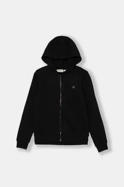 Dětská mikina Calvin Klein Jeans černá barva, s kapucí, hladká, IU0IU00707