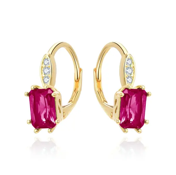 Beneto Stříbrné náušnice s červeným krystalem AGUC3350R-GOLD