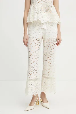 Bavlněné kalhoty Ermanno Scervino dámské, bílá barva, zvony, high waist, 56TP007EN3