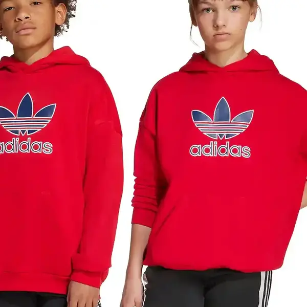 Dětská mikina adidas Originals červená barva, s kapucí, s potiskem, JV8652