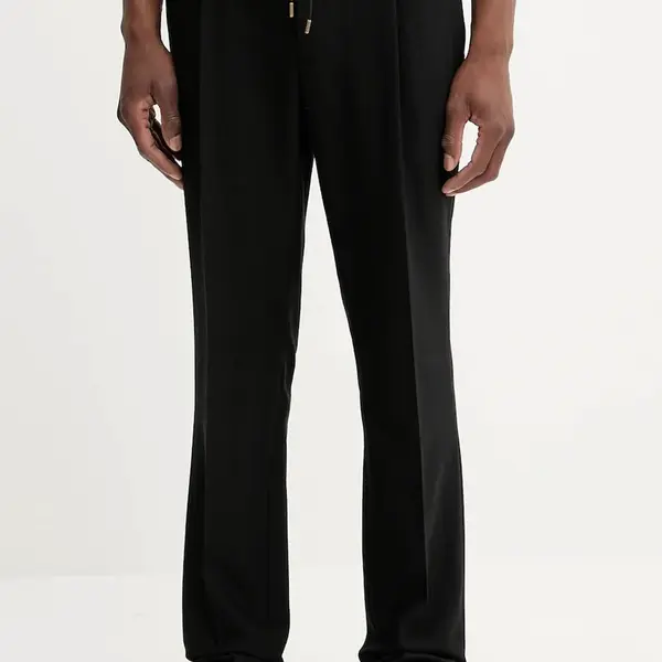 Kalhoty s příměsí vlny HUGO Getlin251F3 pánské, černá barva, ve střihu chinos, 50544673