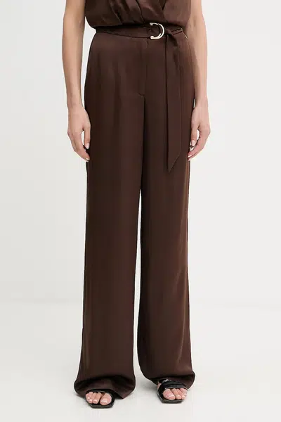 Kalhoty Marciano Guess IVA dámské, hnědá barva, široké, high waist, 5YGB17 7350A