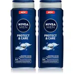 NIVEA MEN Protect & Care sprchový gél na tvár, telo a vlasy výhodné balenie 2 x 500 ml