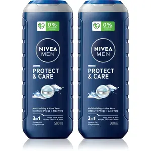 NIVEA MEN Protect & Care sprchový gél na tvár, telo a vlasy výhodné balenie 2 x 500 ml