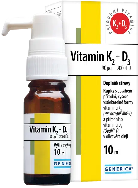 GENERICA Vitamin K2 90mcg + D3 2000 I.U. kapky 10 ml
