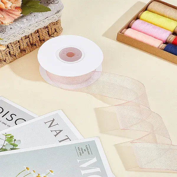 1Roll Flat Rainbow Color Organza Ribbon