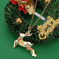 Christmas Deer 304 Stainless Steel Enamel Pendant Necklaces for Women