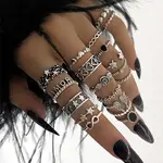 19Pcs Alloy Enamel Finger Cuff Rings Sets