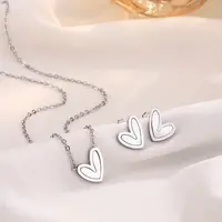 Heart Stainless Steel & Natural Shell Pendant Necklaces & Stud Earrings Sets