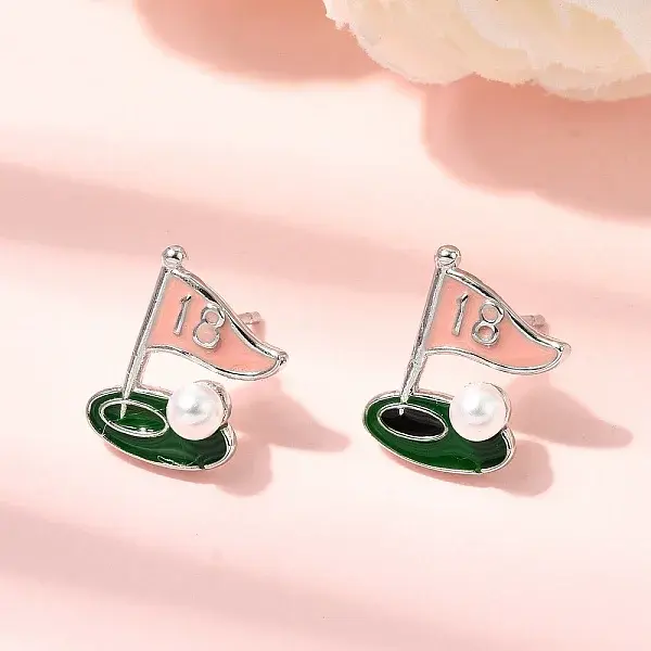 Ship Brass Enamel Stud Earrings