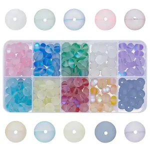 200Pcs 10 Colors Frosted Transparent Glass Beads