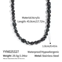 Vintage Black Acrylic Nuggets Beaded Necklaces for Women