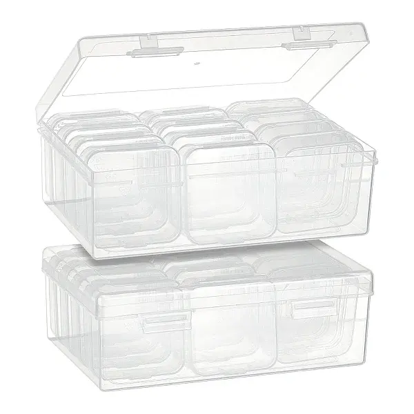 Rectangle PP Plastic Bead Organizer Storage Box with 12Pcs Small Plastic Hinged Lid Beads Containers