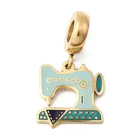 304 Stainless Steel Light Blue Enamel European Dangle Charms