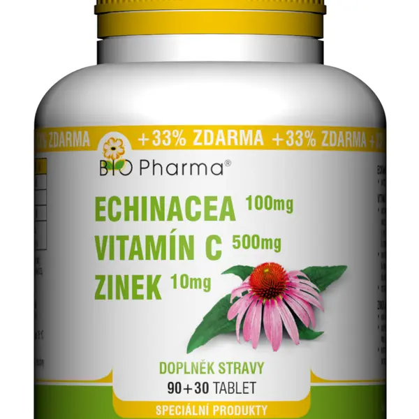 BIO PHARMA Echinacea 100 mg+VitamínC 500 mg+Zinek 10 mg 120 tablet