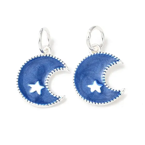 925 Sterling Silver Enamel Moon with Star Charms