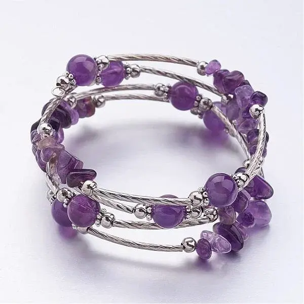 Four Loops Wrap Amethyst Beads Bracelets