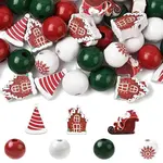 50Pcs 7 Styles Christmas Painted Wood Beads Set