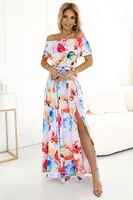 194-5 Long summer dress with a belt - colorful flower pattern ?