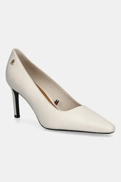 Kožené lodičky Tommy Hilfiger TH LOGO LTH PUMP SLANTED HL