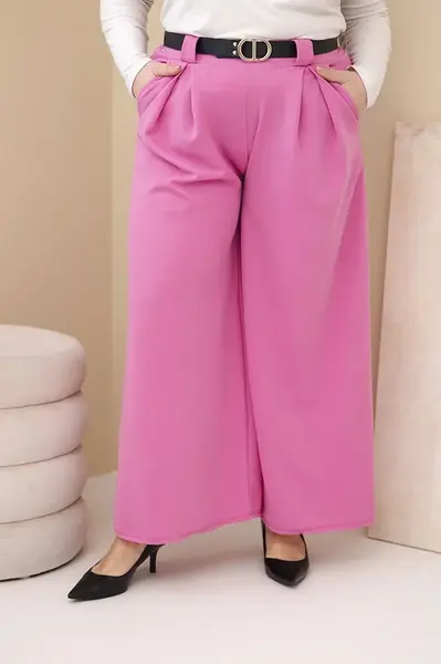 Kesi Plus Size kalhoty s páskem, růžové