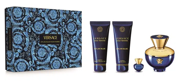 Versace Pour Femme Dylan Blue – EDP 100 ml + telové mlieko 100 ml + sprchový gél 100 ml + EDP 5 ml